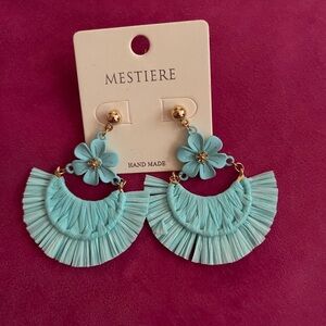 MESTIERE Blue Floral Fan Fringe Earrings NEW
